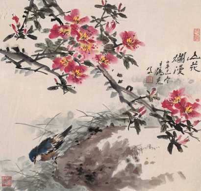 应鹤光 花卉 镜心